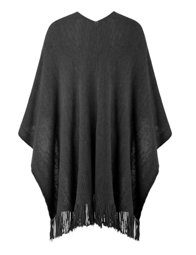 Ferand Shawl Wraps for Women, Cozy Lightweight Poncho Cape with Pockets, Warm for Fall Winter Travel - color: Dark Grey