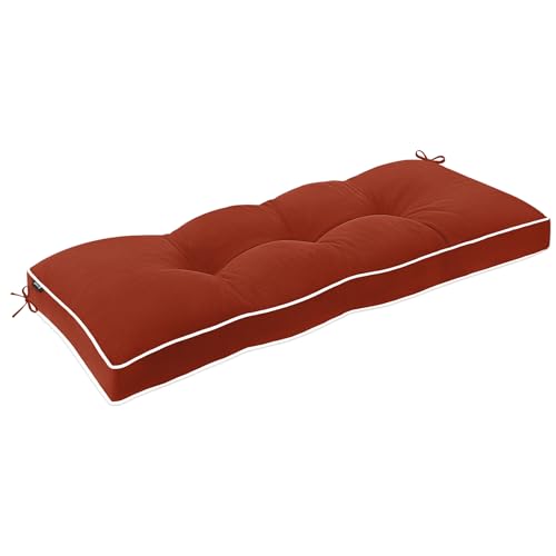Favoyard Indoor/Outdoor Bench Cushion 42 x 16 Inch Waterproof & 3-Year Fade-Resistant Patio Furniture Cushions for Garden Porch Swing Chair Tufted Pad for Sofa Couch Seat with Ties, Red - color: Red, size: 42 x 16 In