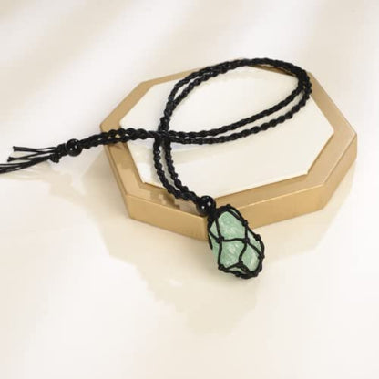 Natural unprocessed crystal raw stone hand woven rope adjustable necklace pendant for both men and women - color: D-Style 1