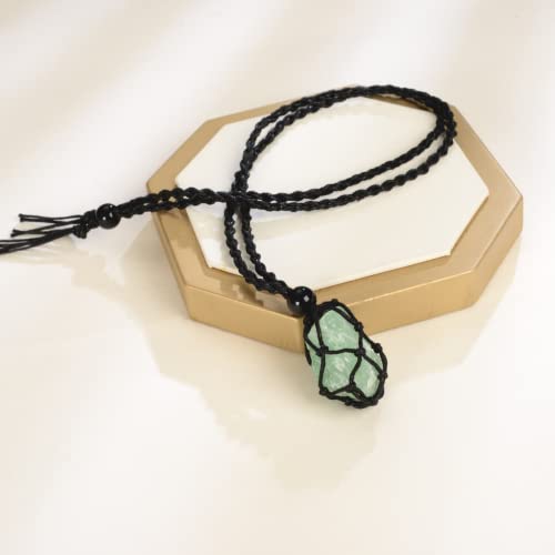 Natural unprocessed crystal raw stone hand woven rope adjustable necklace pendant for both men and women - color: Green Fluorite