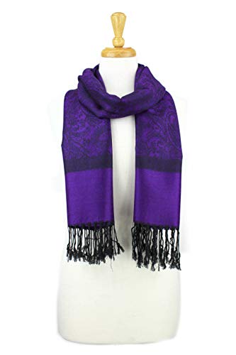 PASKMLNA Paisley Jacquard Pashmina Shawl Wrap Scarf Stole - color: Purple Black