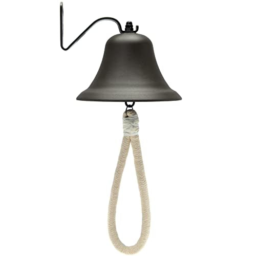 Black Hanging Dinner Bell with Outdoor Mount, Indoor Use, Nautical/Door/Church Design, Rope Included - color: Black
