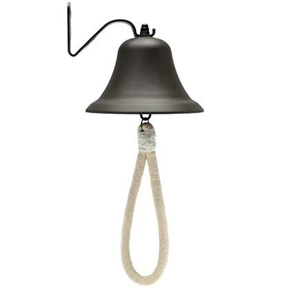 Black Hanging Dinner Bell with Outdoor Mount, Indoor Use, Nautical/Door/Church Design, Rope Included - color: Black