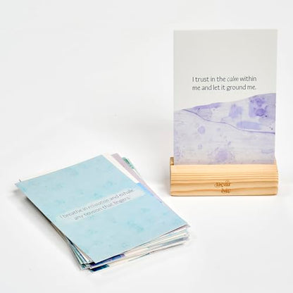 Dear Me Calmness Affirmation Cards – Uniquely Designed Mindfulness Deck with Wooden Stand – Positive Daily Affirmations for Stress Relief, Relaxation – Self Care Gift for Women & Men
