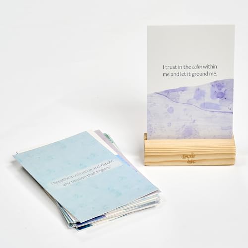 Dear Me Calmness Affirmation Cards – Uniquely Designed Mindfulness Deck with Wooden Stand – Positive Daily Affirmations for Stress Relief, Relaxation – Self Care Gift for Women & Men