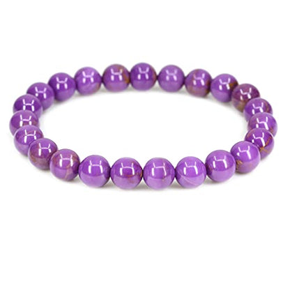 Keleny Gem Semi Precious Gemstones 8mm Natural Quartzite Stone Round Beads Crystal Stretch Bracelet 7 Inch Unisex - color: Purple Lavendar Phosphosiderite Jasper