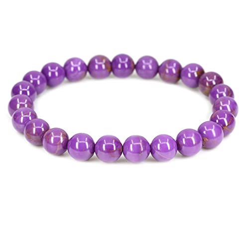 Keleny Gem Semi Precious Gemstones 8mm Natural Quartzite Stone Round Beads Crystal Stretch Bracelet 7 Inch Unisex - color: Purple Lavendar Phosphosiderite Jasper