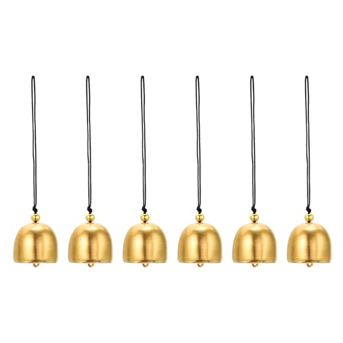 PATIKIL 6 Pcs Wind Chime, Hanging Bells Temple Bells Retro Outdoor Hanging Metal Chinese Wind Chime Round for Outside Garden Camping, Gold Black - color: Gold Black
