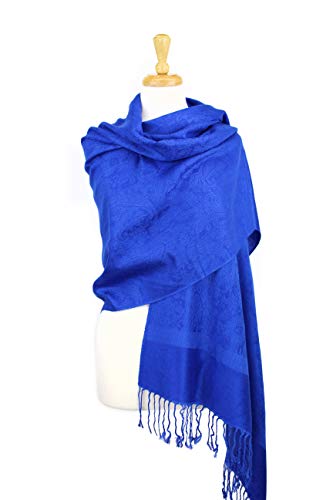 PASKMLNA Paisley Jacquard Pashmina Shawl Wrap Scarf Stole - color: Royal Blue