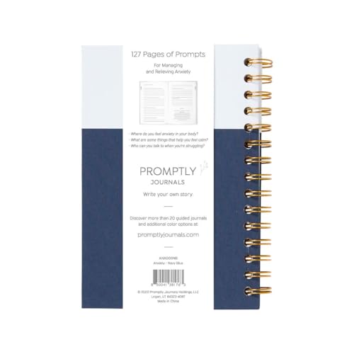 Promptly Journals, Peace of Mind: A Journal to Calm Anxiety (Navy Blue, Linen/Leatherette) | Anxiety Relief | Mental Health Journal | Anxiety Self-Help Journal | Anxiety Coping Journal - color: Navy Blue