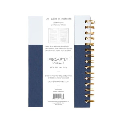 Promptly Journals, Peace of Mind: A Journal to Calm Anxiety (Navy Blue, Linen/Leatherette) | Anxiety Relief | Mental Health Journal | Anxiety Self-Help Journal | Anxiety Coping Journal - color: Navy Blue