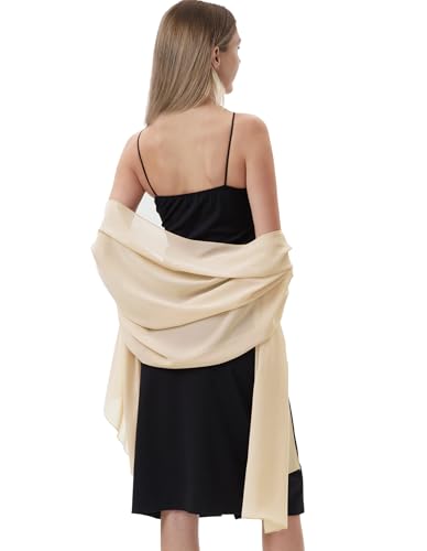 Chiffon Shawls and Wraps for Evening Dresses Women Elegant Soft Scarf Bridal Scarve Wedding Stole - color: Champagne(chiffon), size: Plus Size