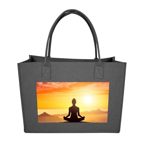 Yoga Meditation Shopping Bag for Unisex, Tote Bags, Shoulder Bags with Handles for Work, Felt Handbag - color: Dark Gray