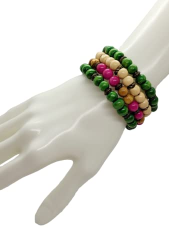 Handmade Beaded Cuff Bracelet - color: tri color wood