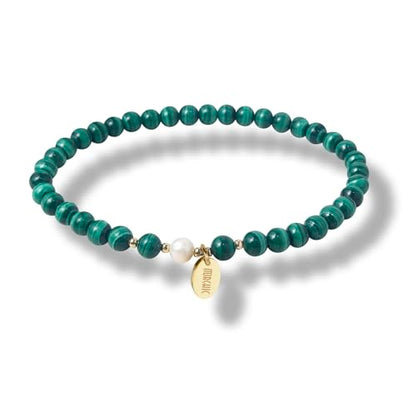 Morchic 4mm Natural Gemstone Beads Stretch Bracelet for Women, With Freshwater Pearls, Energy Gem Birthday Gift for Her 7.2” - color: Malachite