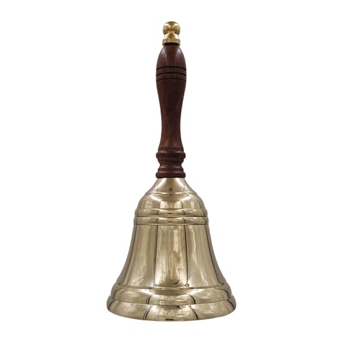 8.5"(H) 4"(D) Solid Brass Bell Quality Wooden Handle Bell Perfect for Dinner, Indoor, Outdoor, School, Bar, Reception, Last Order & Church by THDC - color: Gold