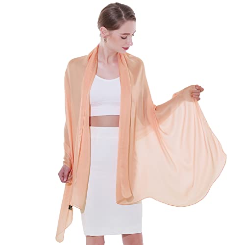Womens Scarf Pashmina Shawls and Wraps for Evening Dresses Like Chiffon Silk Scarf for Bridal Weddings - color: Peach Beige