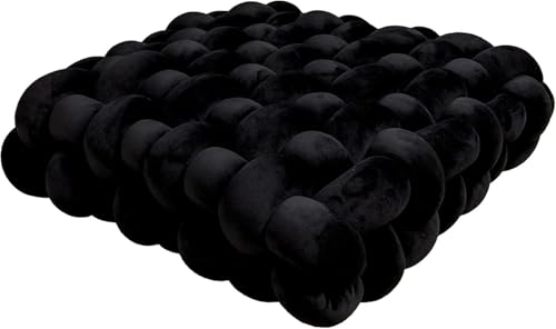 Hand-Knitted Meditation Floor Pillow Square Knot Cushion Sitting Yoga Soft Velvet Plush Floor Seating Bohemian Tatami Seat Pad Living Room Bedroom Handwoven Throw Accent(Black,30x33x12cm) - color: Black, size: 30x33x12cm