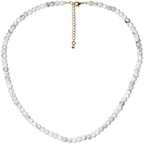 Simple Choker Necklace for Women Real Stone and Crystals Necklaces 4mm Beaded Choker Jewelry Meditation Gift for Women (16"+2") - style: Howlite