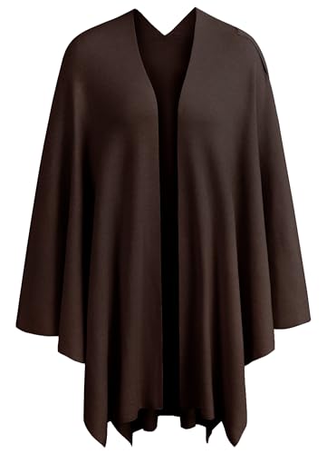 PULI Womens Large Cross Front Poncho Sweater Wrap Topper Knitted Elegant Shawls Cape for Fall Winter - color: 1-chocolate Brown