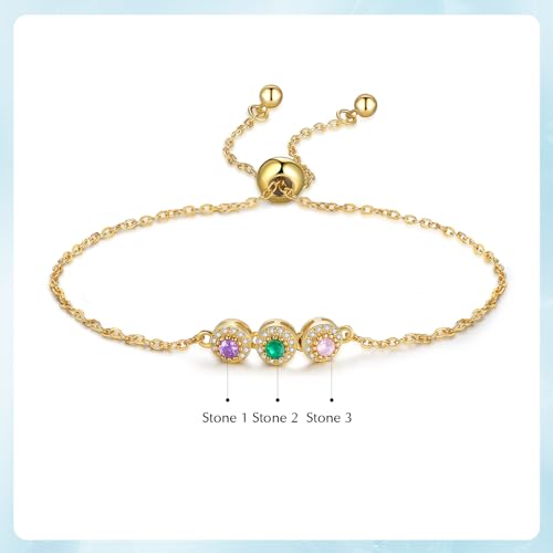 Personalized Birthstone Bracelet for Women – 925 Sterling Silver Adjustable Family Mothers Day Bracelet with Birthstones, Mothers Day, Christmas,Birthday Gift for Mom, Grandma, Wife, Bridesmaid - color: A-3 Birthstones