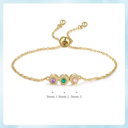 Personalized Birthstone Bracelet for Women – 925 Sterling Silver Adjustable Family Mothers Day Bracelet with Birthstones, Mothers Day, Christmas,Birthday Gift for Mom, Grandma, Wife, Bridesmaid - color: A-3 Birthstones