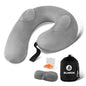 Patented Design Inflatable Travel Neck Pillow – Airplane Neck Pillow with 360° Head & Neck Support, Soft Washable Velvet Cover, Compact Neck Support Pillow for Airplane,Train,Car,Office & Home (Grey) - color: Gery