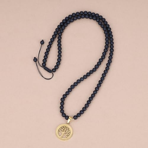 COAI Tree of Life Necklace 108 Mala Beads, Women's Men's Beaded Necklace, Japa Mala for Yoga Meditation 6mm - style: Matte Onyx