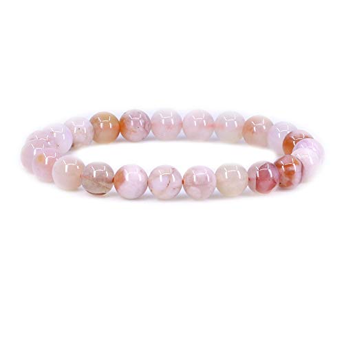 Keleny Gem Semi Precious Gemstones 8mm Natural Quartzite Stone Round Beads Rock Crystal Jasper Stretch Bracelet 7 Inch Unisex - color: Pink Cherry Blossom Agate