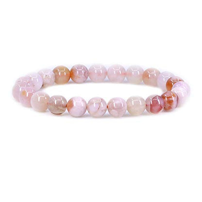 Keleny Gem Semi Precious Gemstones 8mm Natural Quartzite Stone Round Beads Rock Crystal Jasper Stretch Bracelet 7 Inch Unisex - color: Pink Cherry Blossom Agate