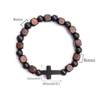 MILAKOO Wooden Bracelet with Black Stainless Steel Cross Charms Bead Christian Gifts for Women Men - color: D2