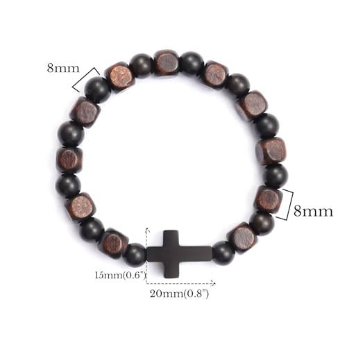MILAKOO Wooden Bracelet with Black Stainless Steel Cross Charms Bead Christian Gifts for Women Men - color: A2