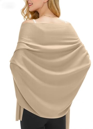 Women's Wool Blend Travel Scarf Lightweight Breathable Wrap Pashmina Airplane Blanket Shawl - color: Khika