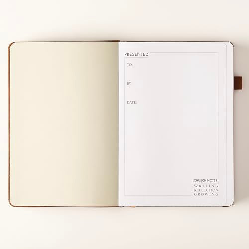 Sermon Notes Notebook with Pen & Gift Box, Guided Church Bible Journal for Christians, A5 Leather with Gold Cross | 240 Thick Pages for Study, Reflections & Prayer Notes, Pastor Gifts