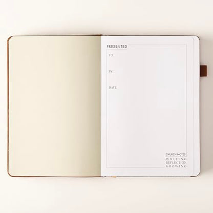 Sermon Notes Notebook with Pen & Gift Box, Guided Church Bible Journal for Christians, A5 Leather with Gold Cross | 240 Thick Pages for Study, Reflections & Prayer Notes, Pastor Gifts