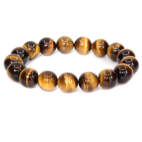 Keleny Semi Precious Stones Natural Gemstones 12mm Round Beads Crystal Stretch Bracelets 7 Inch Unisex - color: AA Grade Golden Tigers Eye