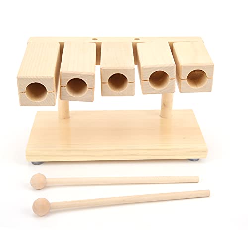 Alomejor Wood Percussion Block 5 Tones Rhythm Maple Blocks with Hammer Suitable for Yoga National Opera Music Education Venues