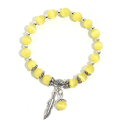 Natural Stretch Gemstone Bracelet Healing Stone Beaded Bracelets for Women Men Gifts (Unisex) - color: 8mm yellow