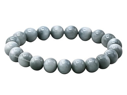 Amazing Gemstone Grey Cats Eye Bracelet for Women Men's Gifts - Protection Healing Crystal Bracelet - 8mm Gemstone Beaded Stretchable Bracelet Pulseras Para Hombres Mujer Stocking Stuffers Mothers Day Gift - color: Grey Cats Eye