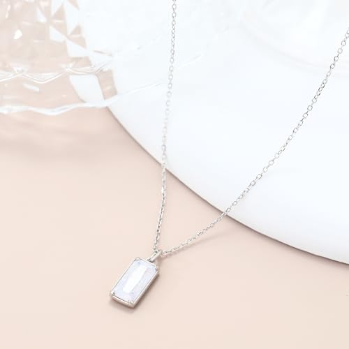 EVEYE 925 Sterling Silver Moonstone Square Pendant Necklace for Women New Beginnings Natural Healing Gemstone Necklace Jewelry, Healing Gifts Divorce Gifts for Women, New Job Gift