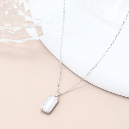 EVEYE 925 Sterling Silver Moonstone Square Pendant Necklace for Women New Beginnings Natural Healing Gemstone Necklace Jewelry, Healing Gifts Divorce Gifts for Women, New Job Gift