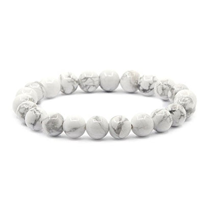 Justinstones Gem Semi Precious Gemstone 8mm Round Beads Stretch Bracelet 7 Inch Unisex - color: White Howlite