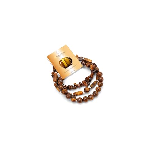 Raicegs 3PC/5PC Crystal Bracelet for Women Natural Stone Beaded Bracelets Handmade Stretch Bracelet Healing Crystal Jewelry for Women - color: Tigers Eye, size: 3PC