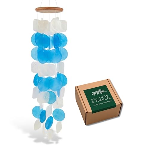 Solange & Frances Spring Decor Wind Chimes for Outside. Garden Decor Wind Chimes. Unique Windchimes Birthday Gifts for Women, Gifts for Mom, and Gift for Men Ideas - color: Blue & Natural