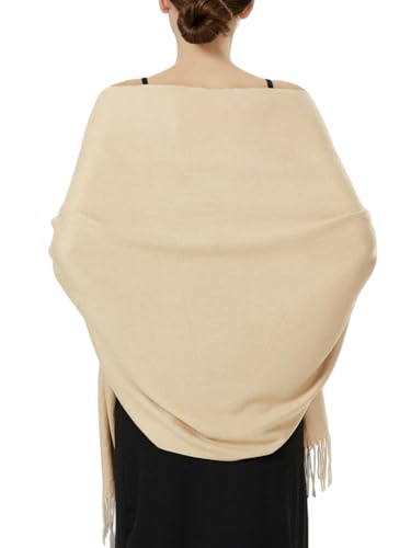 Luxurious Pashmina Feel Scarf & Shawl - Soft Solid Color Wrap for Weddings, Evening Dresses, Gifts - color: . Champagne
