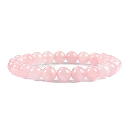 Cherry Tree Collection Gemstone Beaded Stretch Bracelet 8mm Round Beads 7" - color: Madagascar Rose Quartz