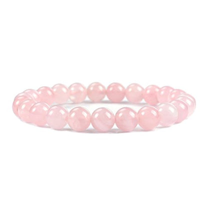 Cherry Tree Collection Gemstone Beaded Stretch Bracelet 8mm Round Beads 7" - color: Madagascar Rose Quartz