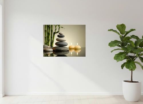 Zen Stone Stacking with Bamboo and Candles Calming Decor for Your Home Poster Art Canvas Printing Living Room Office Bedroom Aesthetic Poster (Unframe-style, 16x24inch(40x60cm))