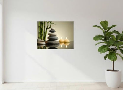 Zen Stone Stacking with Bamboo and Candles Calming Decor for Your Home Poster Art Canvas Printing Living Room Office Bedroom Aesthetic Poster (Unframe-style, 16x24inch(40x60cm))