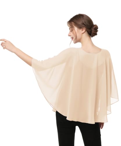 Capes for Womens Casual chiffon shawl Casual Chiffon Cape Sheer shawls and wraps Poncho Capelets Cover Up - color: Champagne
